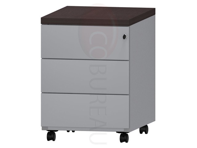 Caisson mobile metallique 3 tiroirs top wengue