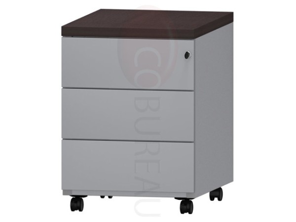Caisson mobile metallique 3 tiroirs top wengue