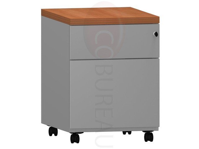 Caisson mobile metallique 2 tiroirs top cerisier