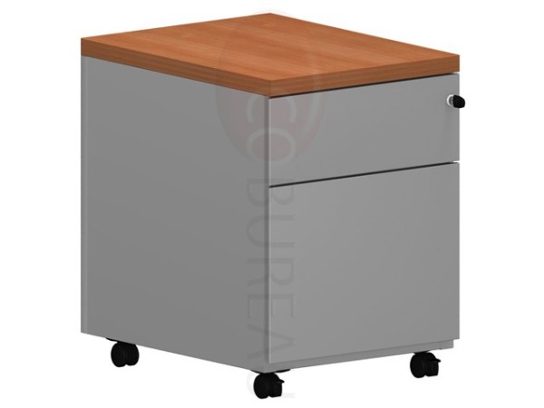 Caisson mobile metallique 2 tiroirs top cerisier