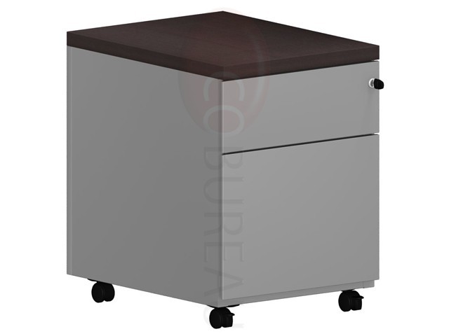 Caisson mobile metallique 2 tiroirs top wengué