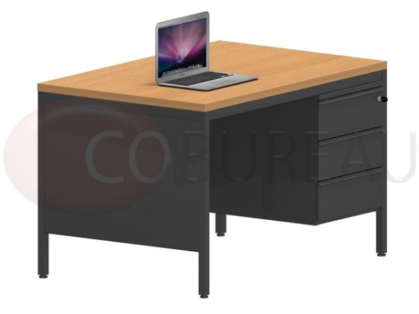 Bureau demi-ministre 120 cm métal caisson fixe 3 tiroirs
