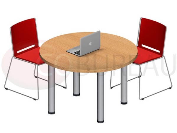 Table ronde Pro métal 100 cm - pieds tube rond plateau hêtre