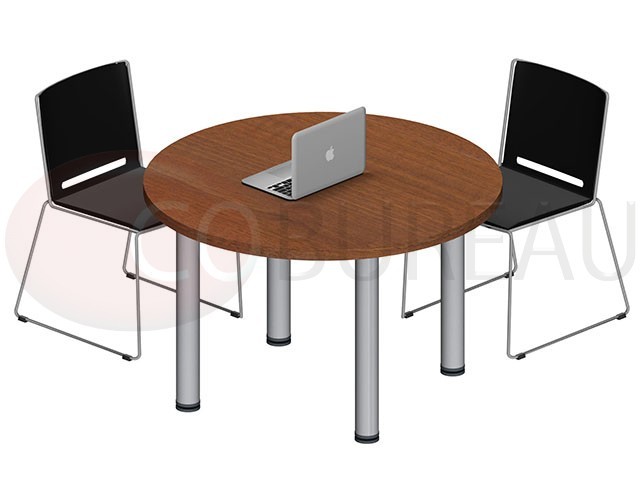 Table ronde Pro métal 100 cm - pieds tube rond plateau noyer