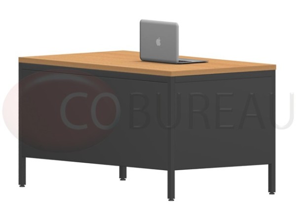 Bureau demi-ministre 140 cm métal caisson 3 tiroirs plateau hêtre