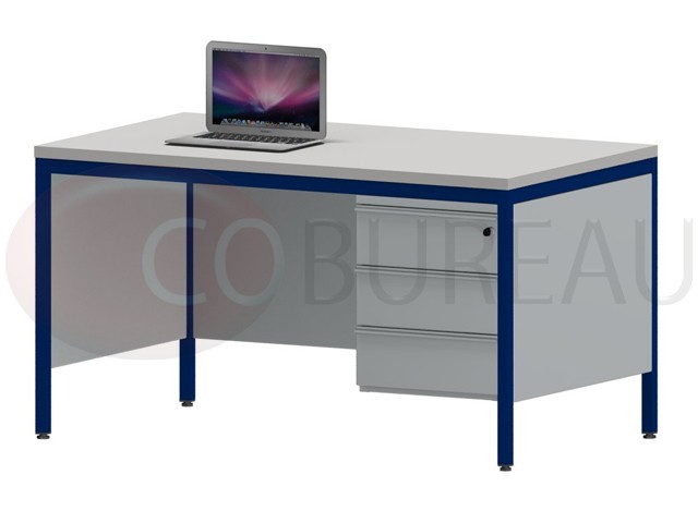 Bureau demi-ministre 140 cm métal 3 tiroirs plateau gris