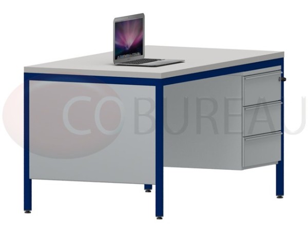 Bureau demi-ministre 140 cm métal caisson 3 tiroirs plateau gris