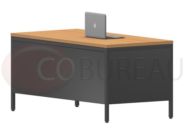 Bureau demi-ministre 160 cm caisson métal 3 tiroirs plateau hêtre