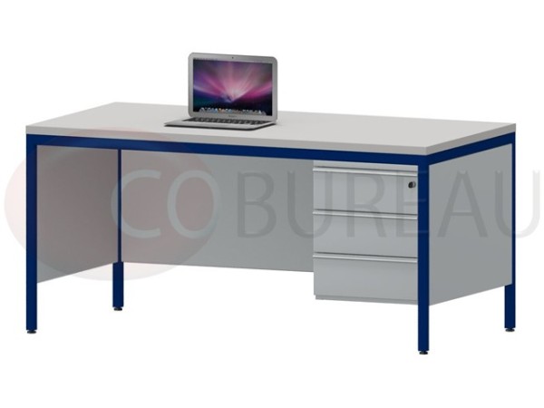 Bureau demi-ministre 160 cm métal 3 tiroirs gris bleu