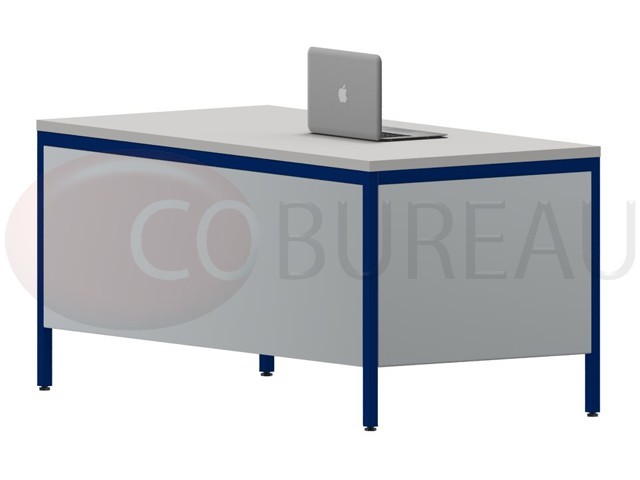 Bureau demi-ministre 160 cm métal caisson 3 tiroirs gris bleu