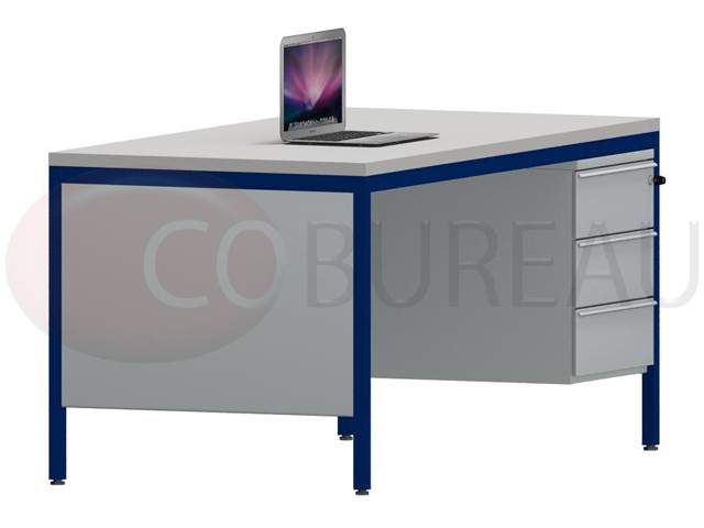 Bureau demi-ministre 160 cm métal gris bleu