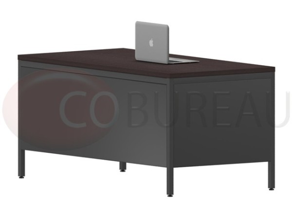 Bureau demi-ministre 160 cm métal 3 tiroirs plateau wengué