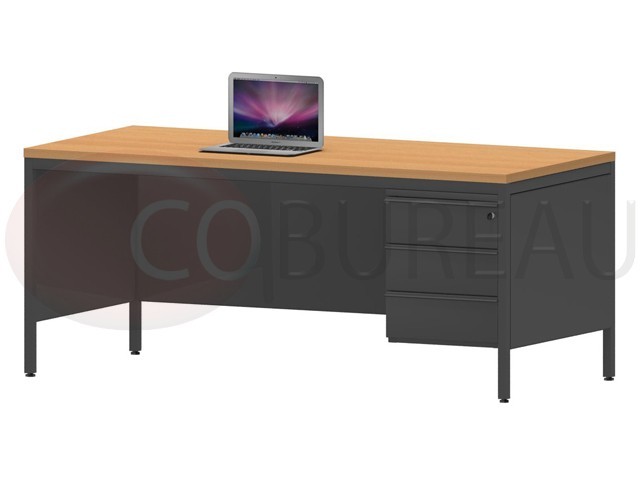 Bureau demi-ministre 180 cm métal 3 tiroirs