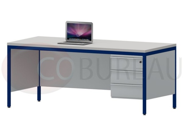 Bureau demi-ministre 180 cm métal 3 tiroirs