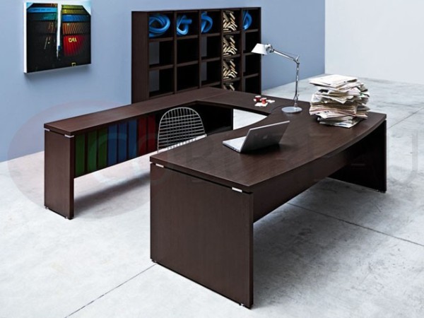 Bureau tower plateau façonné console base ouverte