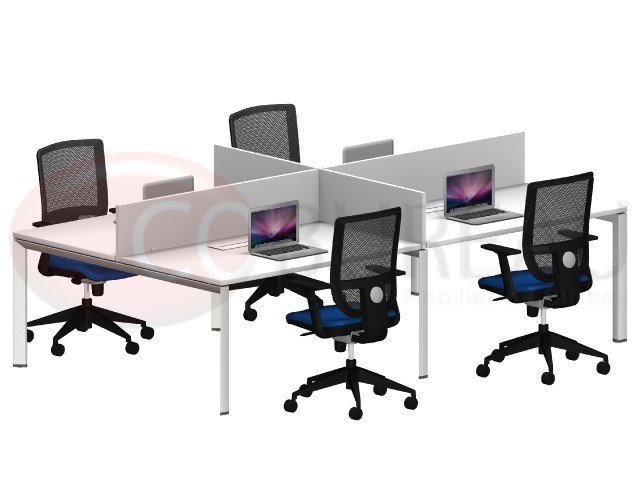 Bench 4 postes arko 120 cm blanc avec séparation