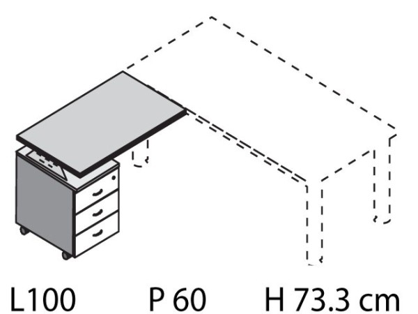 Retour droit Tower posé sur caisson 3 tiroirs
