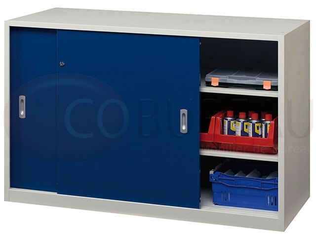 Armoire métallique basse à portes coulissantes