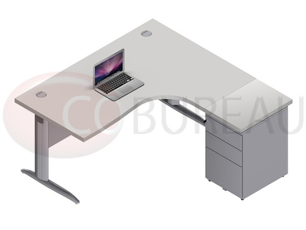 Bureau compact 160 cm Pro métal caisson hauteur bureau