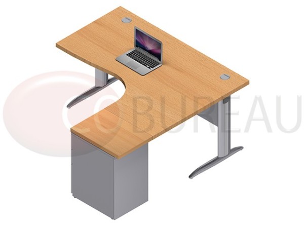 Bureau compact 160 avec caisson métallique hauteur bureau