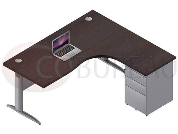Bureau compact 180 avec caisson métallique hauteur bureau