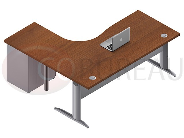 Bureau compact 180 avec caisson métallique hauteur bureau