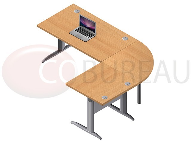 Ensemble bureau 140 cm Pro métal avec angle de liaison 90° - retour 80 cm