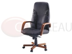 Fauteuil direction Ares - Cuir Noir - Finition bois