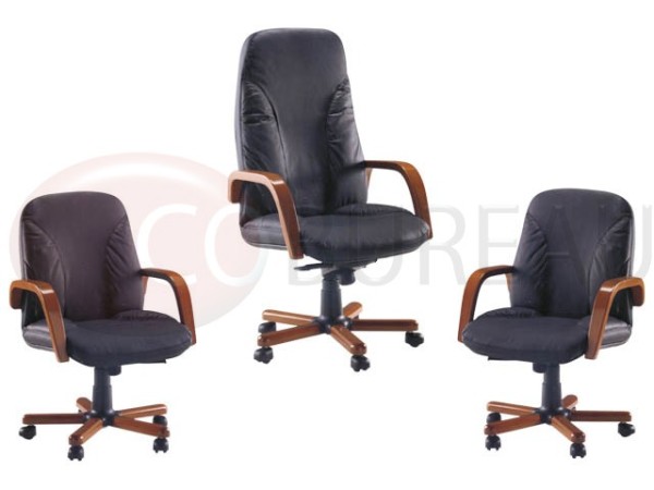 Fauteuil direction Ares - Cuir Noir - Finition bois