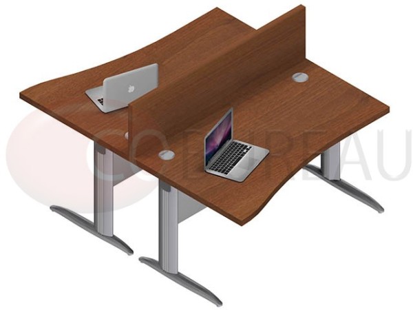 Ensemble 2 bureaux vague 140 Cm Pro métal plateaux noyer